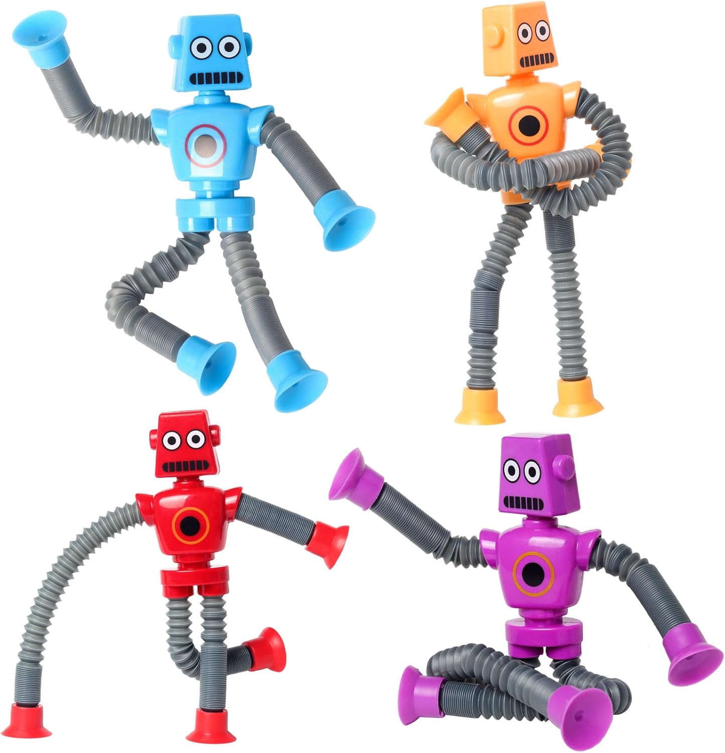 4 Pcs Telescopic Suction Cup Robot Toy, Coolest Pop Tubes Sensory Toys for Toddlers, Educational Fidget Toys Robot Party Favors for Anxiety Kids for 3-9 Year Old Boys Girls