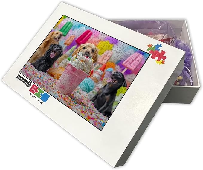 1000 Pieces Wooden Jigsaw Puzzle, Cute Ice Cream Puppy Decorative Wall Art Gifts, Active Mind Puzzle, Fun and Challenging at The Same Time