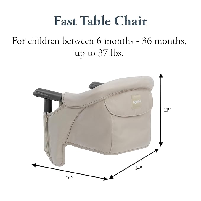 Inglesina Fast Table Chair, Cream - Portable Baby High Chair - for Babies & Toddlers up to 37 lbs - Collapsible Design - Fits Tables 0.8'' to 3.5'' Thick - Compact & Easy to Use - Travel Bag Included