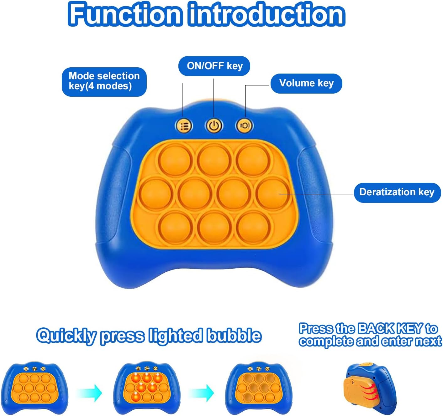 Quick Push Puzzle Game Machine Pop Fidget Light-Up Squeeze Poppet Sensory Toy Educational Push Pop Bubble Toy Stress Relief Party Favors Puzzle Game for Kids Teens Adults (Blue)