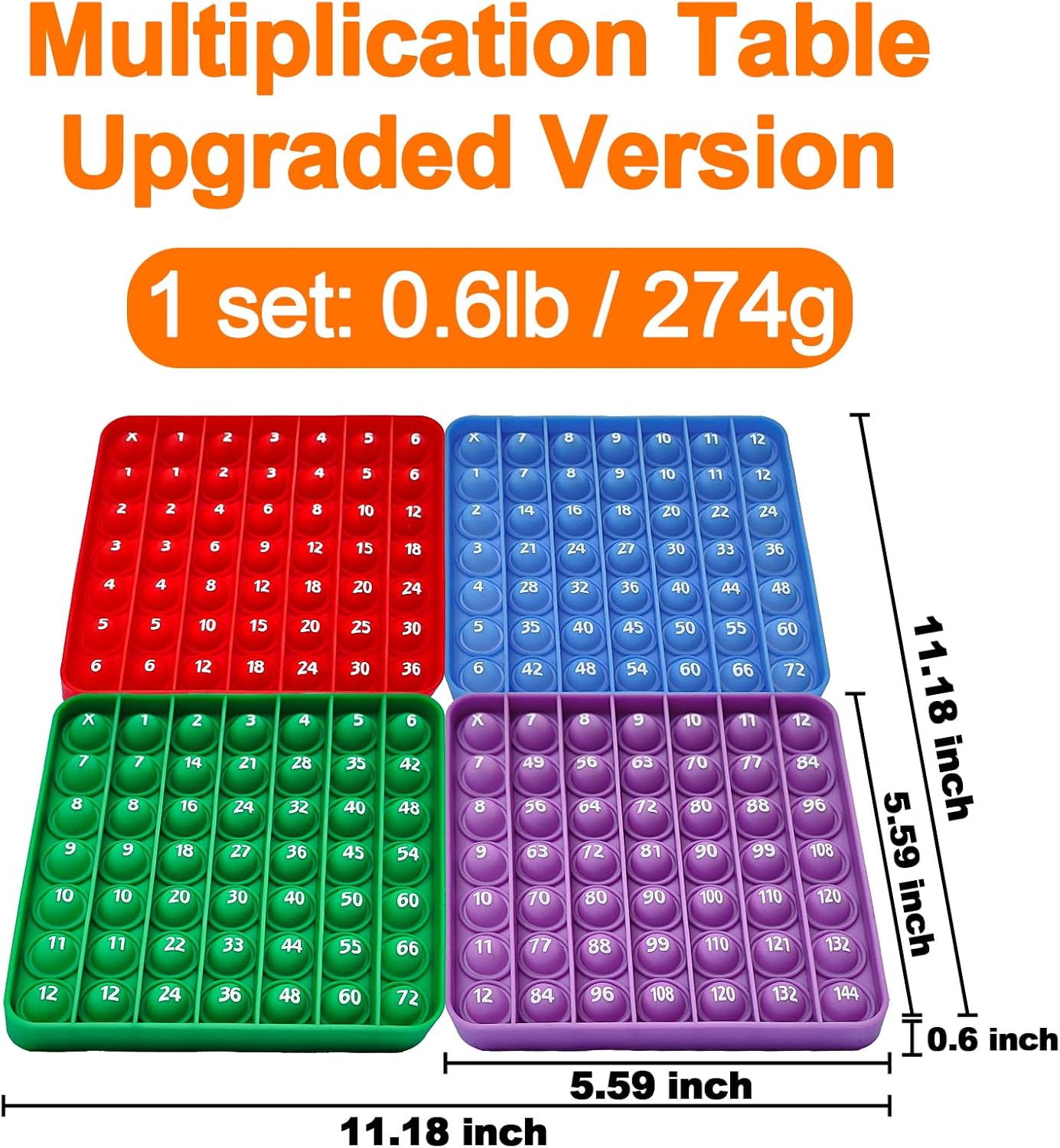 Multiplication Chart Math Games Pop Fidget Toys Counting Popper Board Stress Reliever Gifts for Kids Adult ADHD Family Kids Popping Game to Practice Times Math Ability Early Education(12x12)