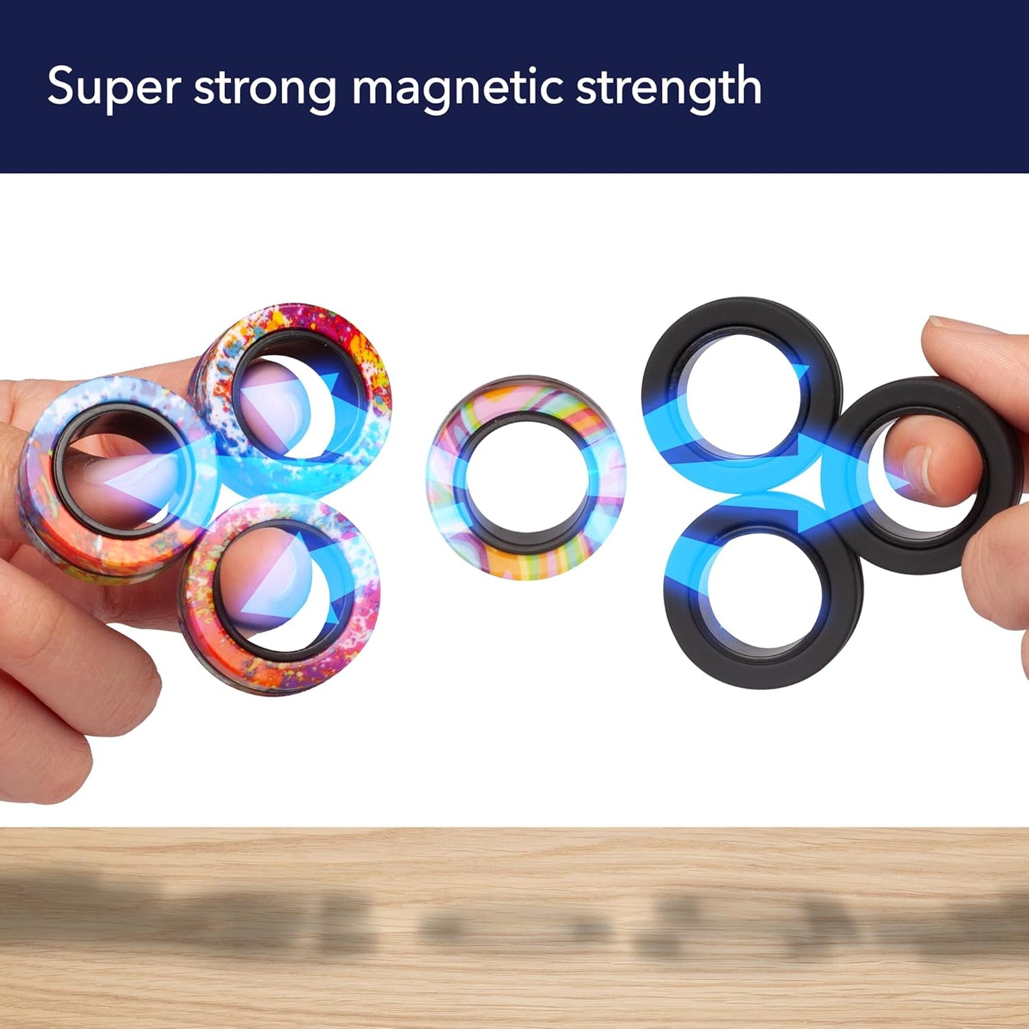 BUNMO Magnetic Rings - Fidget Toys Adults - Magnetic Fidget Rings - Endless Hours of Fun - Spin, Connect & Play - Addictive Fidget Toy for Boys & Girls - Great Teen Gift - Various