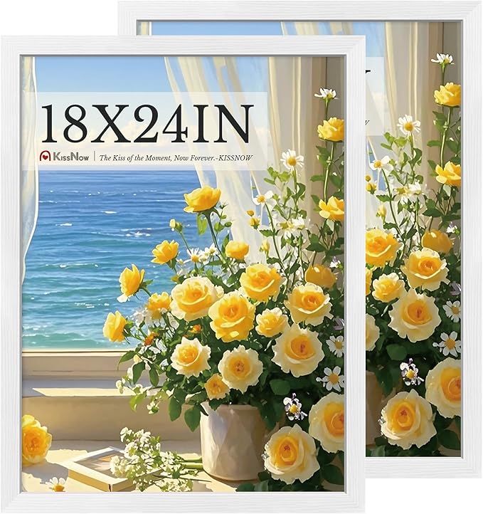 18x24 Poster Frame 2 Pack, White Solid Wood Picture Frame with Polished Plexiglass, Wall Hanging