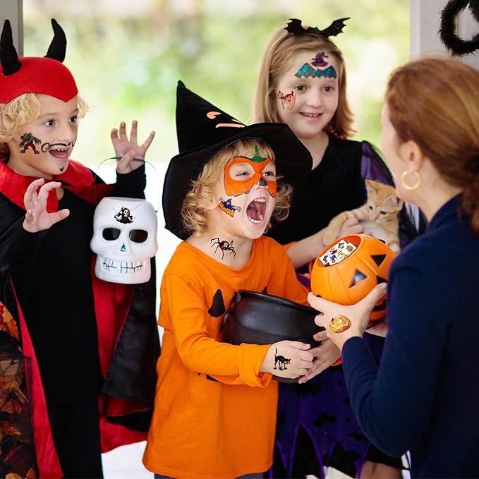 102 PCS Halloween Individually Wrapped Temporary Tattoo for kids - Pumpkin/Ghost/Candy Temporary for Girls Boy Body Arm Shoulder Tattoos Stickers,Halloween Decorations,Party Supplies