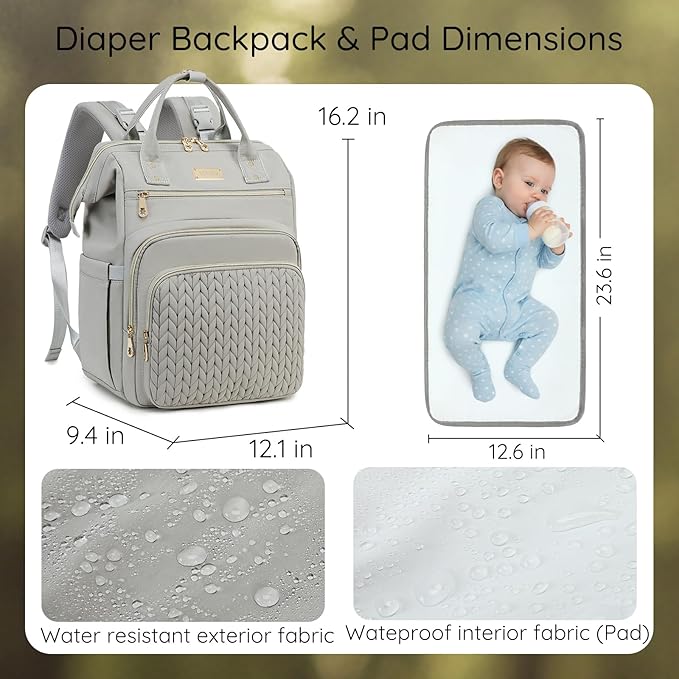 AIJIEKE Diaper Bag, Large Wide-Open Baby Diaper Backpack, Multi-functional Baby Travel Tote Bag, Diaper Bag with Changing Pad, Diaper Bags for Mom & Maternity (Grey)