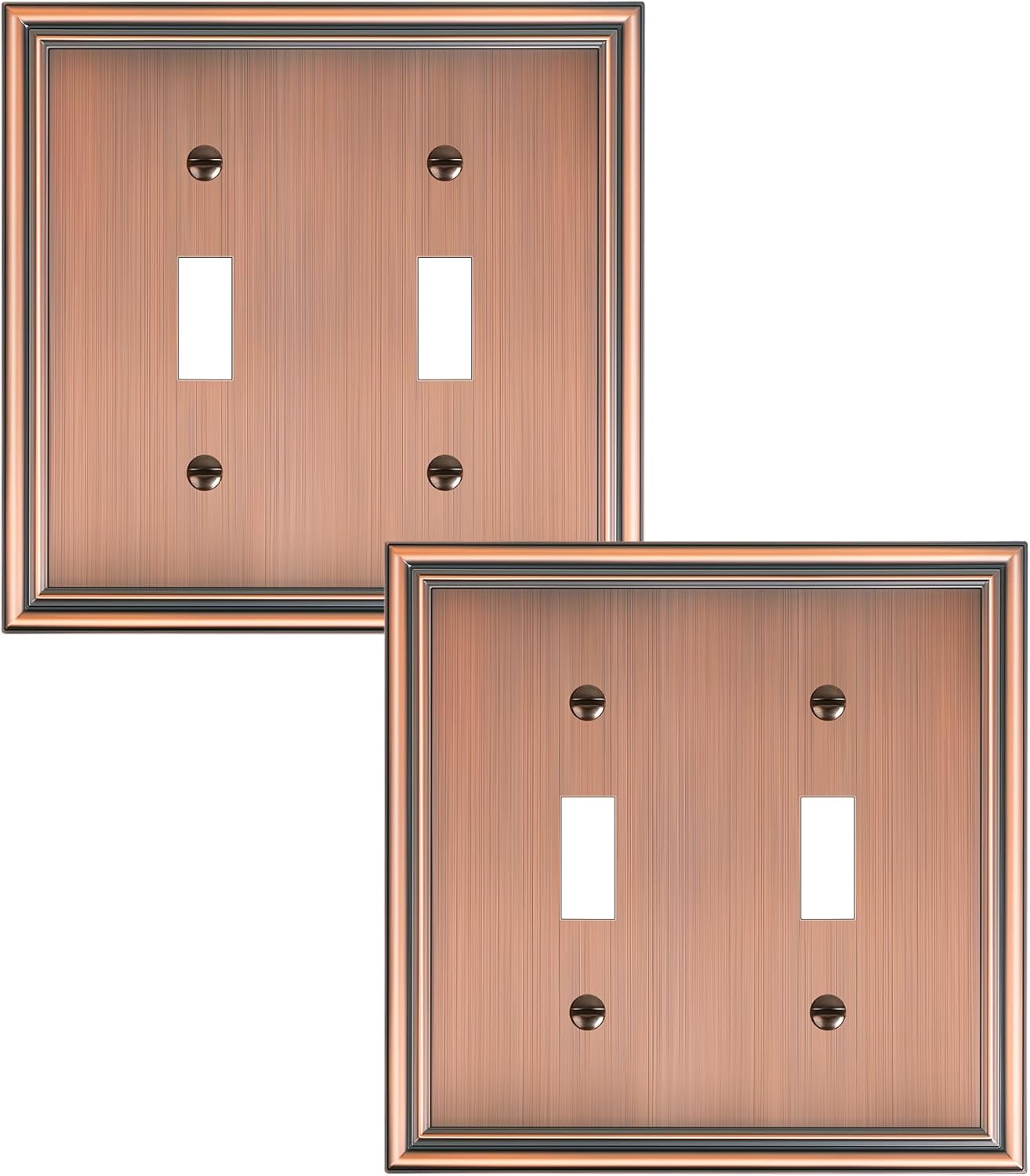 2-Pack Double Toggle Light Switch Cover Plate, Durable Solid Zinc Alloy Decorative Dual Switch Plate Covers, Antique Copper 2 Gang Wall Plate, Corrosion Resistant