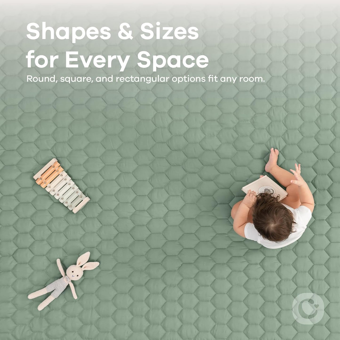 Comfy Cubs Round Kids Play Mat - Large 60 inches Soft Quilted Baby Floor Mat with Non-Slip Bottom - Plush Design for Toddlers' Playtime and Relaxation - Comfortable and Durable - Fern