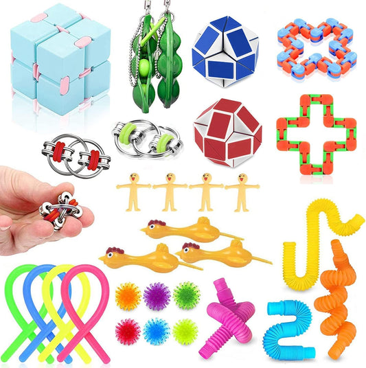 Fidget Toys Pack, 30 Pcs Sensory Fidget Toy Set, Stress Anxiety Relief Toys Set for Kids and Adults with ADD, OCD, Autism, Party Favors Best Gifts for Kids on Weekdays, Holidays, or Birthdays.