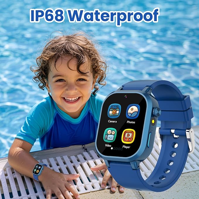 Waterproof Smart Watch for Kids Boys Ages 5-12 with 39 Games, HD Camera, Video, Music, Habit Tracking, Alarm, Pedometer, Kids Smart Watch Chrismars Birthday Gift for Boys Age 5 6 7 8(Blue)