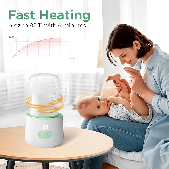 Portable Bottle Warmer for Travel, Baby Bottle Warmer for Breastmilk with Fast Heating, Safety Material, Leak-Proof, Precise Temperature Control, 4 Adapters for Most Bottles (White)