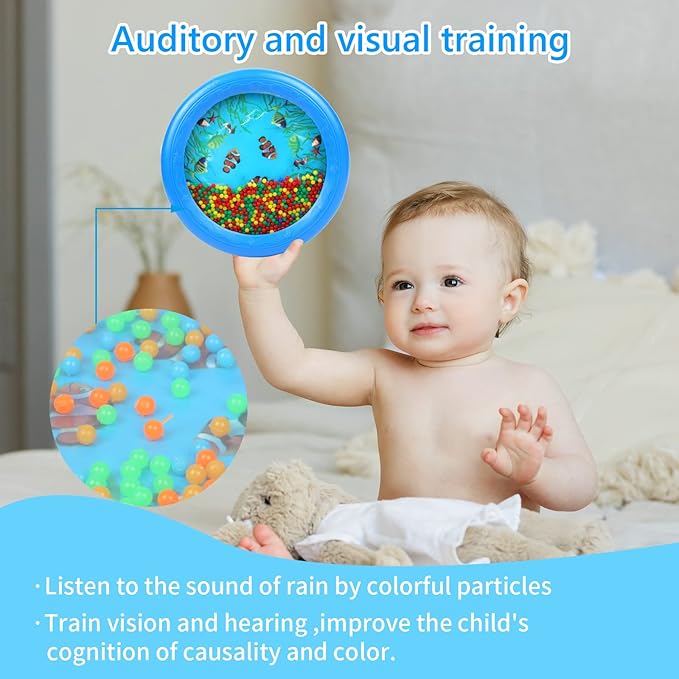 Musfunny Ocean Drum Wave Bead Drums Gentle Sea Sound Music Gift Musical Educational Sea Sound Drum Tool for Kid Child Baby (Blue)