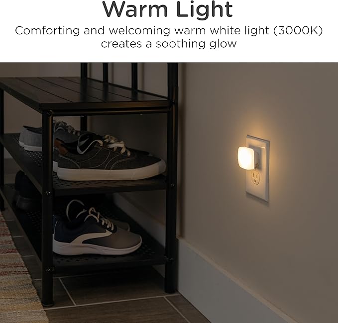 Lights By Night Mini Square LED Night Lights Plug Into Wall, Dusk to Dawn Sensor, Compact, Ambient Lighting, for Kids or Adults, Bedroom, Bathroom, Nursery, Hallway, 4 Pack, 82488