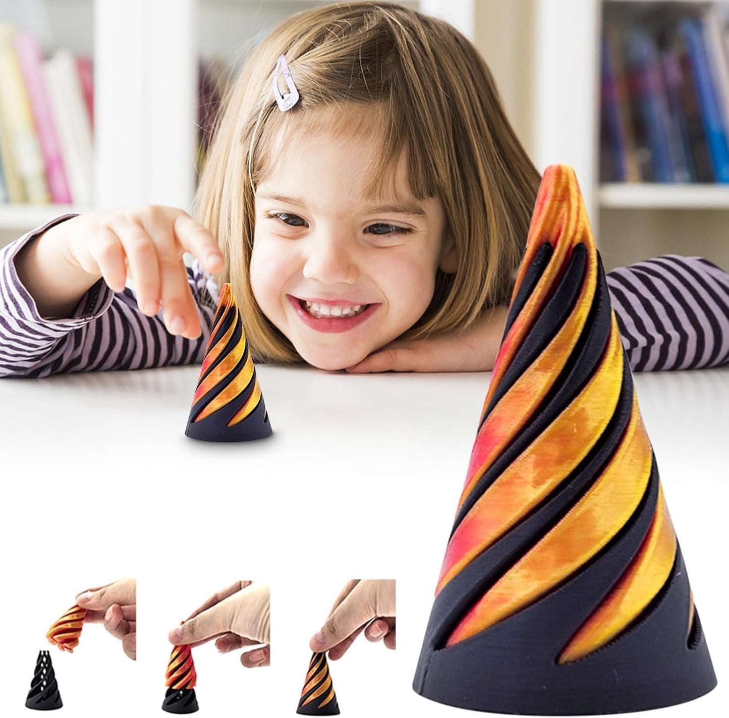 Impossible Pyramid Passthrough Sculpture, 3D Printed Spiral Cone Toy,Pass Through Pyramid Fidget Toy 3D Printed Spiral Cone Fidget Toy, Relax Anxiety Toy for Children Adult (2PCS)