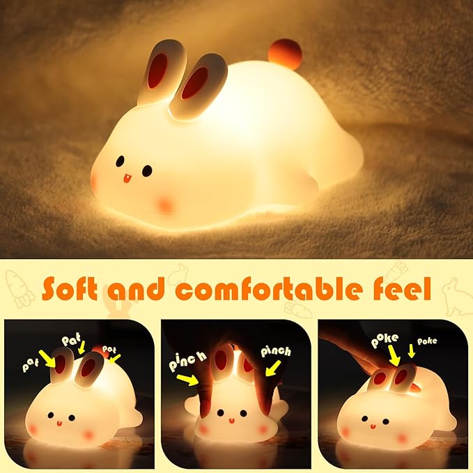 YISUN Bunny Night Light, Cute Silicone Nightlight for Baby Toddler, Rechargeable LED Nursery Lamp with Timer, 3 Level Dimmable Soft Squishy Night Lamp Gift for Bedroom Kids Room Decor