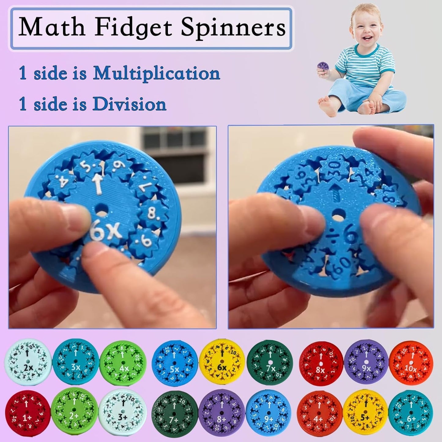 9 Pcs Math Fidget Spinners Toy, Math Fidget Sensory Spinner Counting Toys, Number Fidget Toys for Kids Math Games, Montessori Educational Toys for Kids Learning(Multiplication & Division)