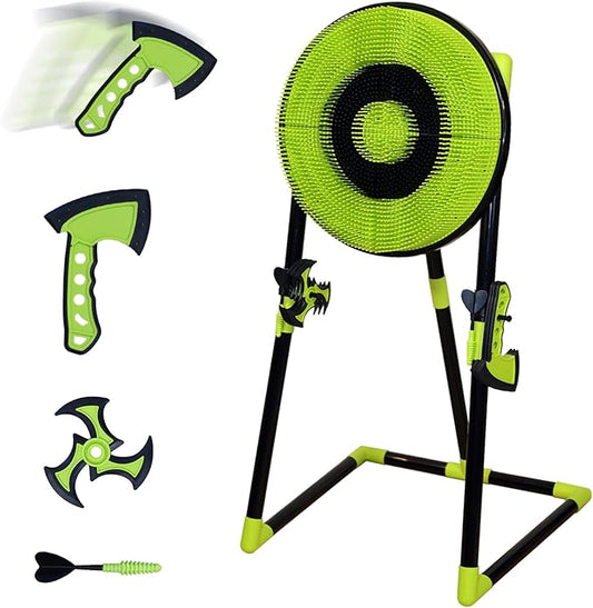 Leeray 3-in-1 bristle axe target board game - throwing target game set with throwing axes, lawn darts, and ninja throwing stars - axe throwing game for backyard outdoor games for kids and adults