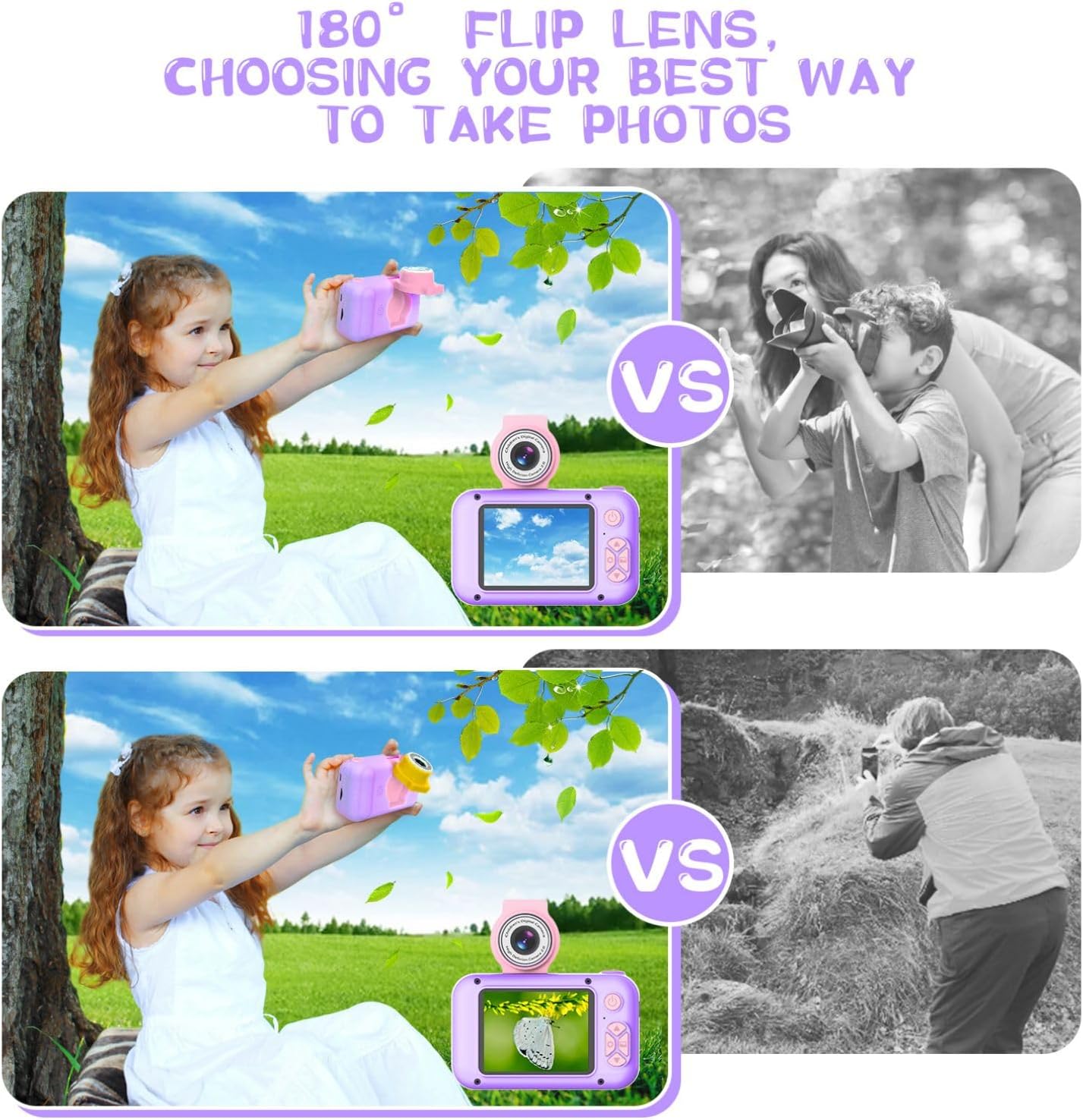 Kids Camera, Toddler Kid Digital Camera with 180°Flip Lens & 2.4in IPS Screen, Birthday Festival Gifts Present Toy for 4 5 6 7 8 9 10 11 Year Old Girls/Boys, 32 GB Card Included, X101