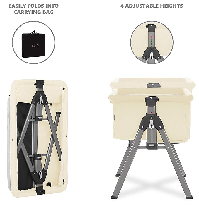 Dream On Me Lotus Bassinet and Bedside Sleeper in Ivory, Lightweight and Portable Baby Bassinet, Adjustable Height Position, Easy to Fold and Carry Travel Bassinet- Carry Bag Included