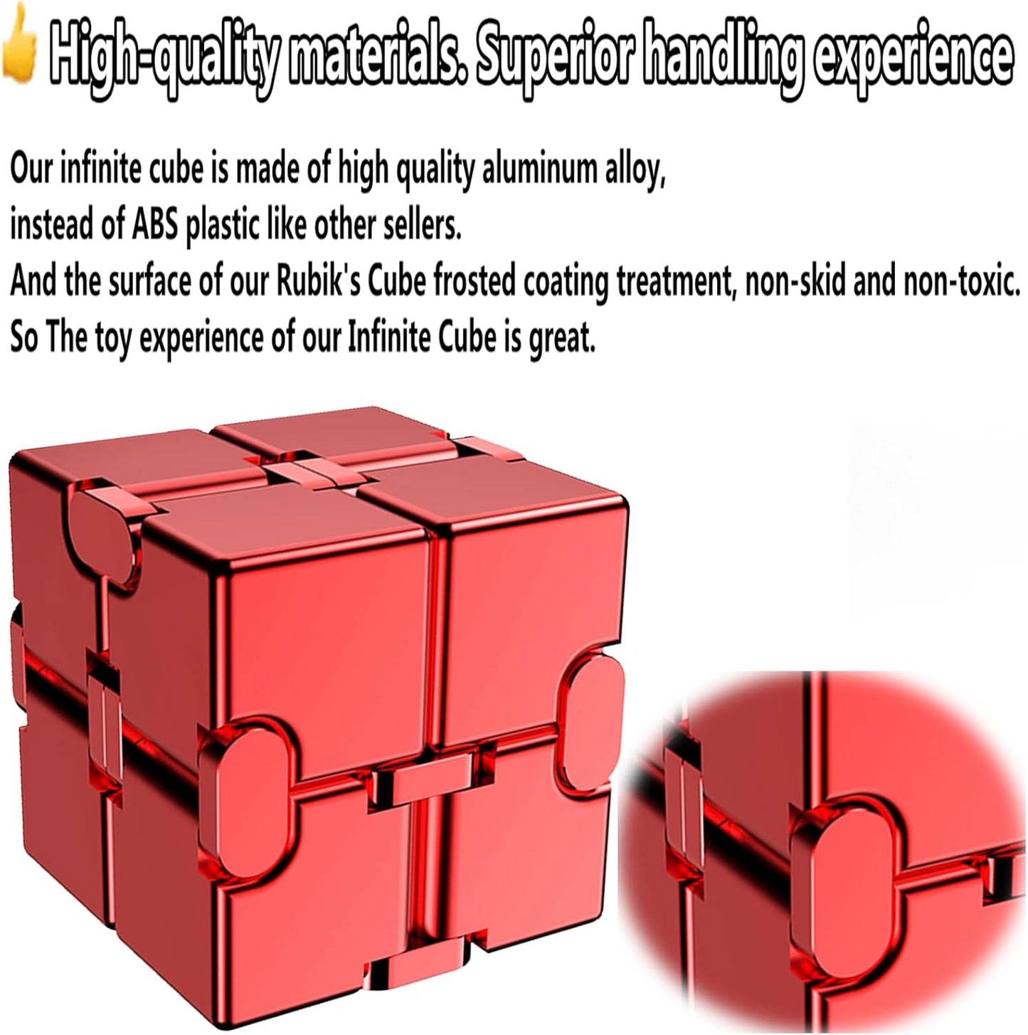 Fidget Blocks Toys Infinity Cube Anxiety Stress Relief Toy for Adults Gifts Aluminum Alloy Material (RED)