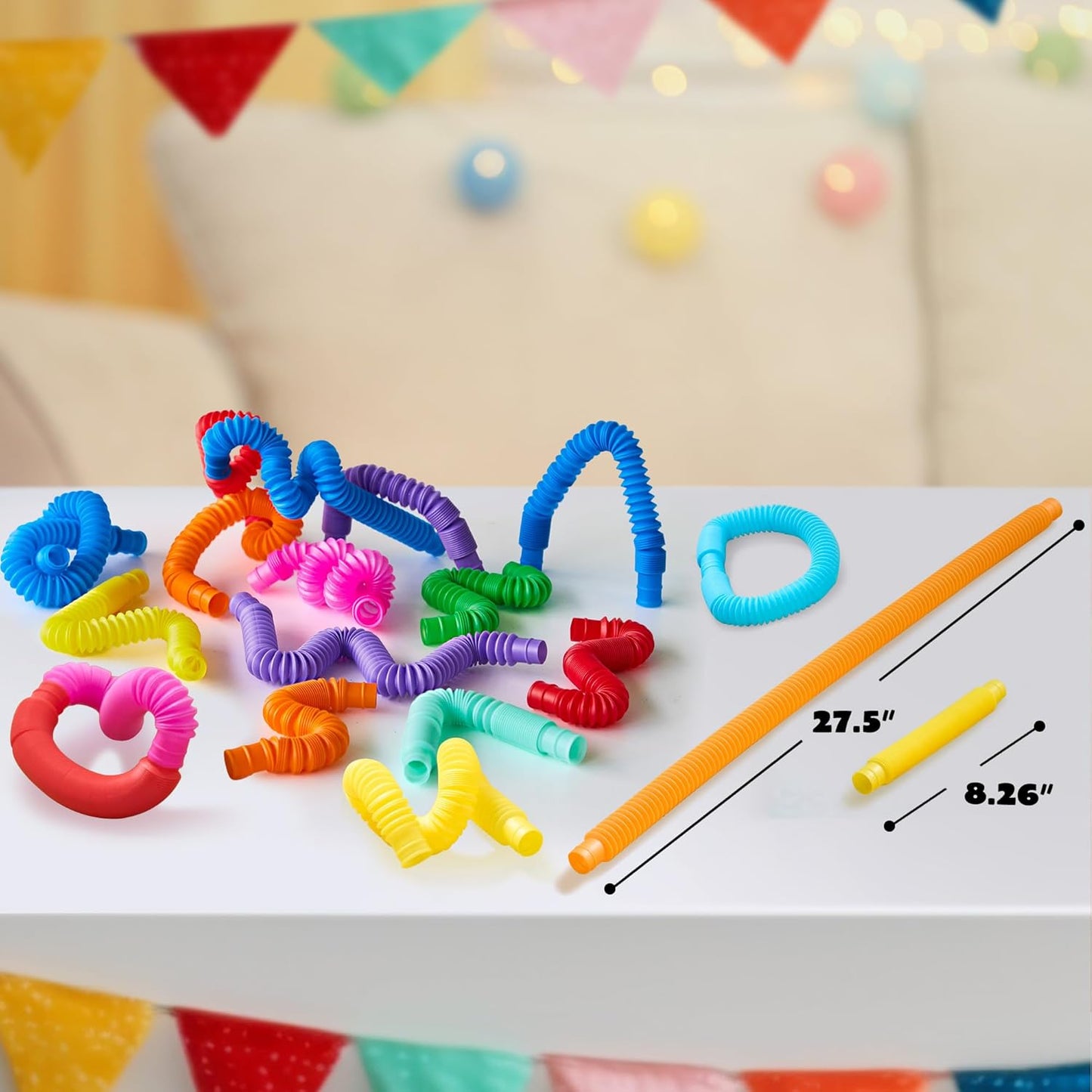 JOYIN 18 Pack Pop Tubes Sensory Toys (Large), Fidget Tubes Party Favors - 9 Colors, Connectable and Extendable for Stress Relief - Perfect for Party, Classroom Exchange, School Reward
