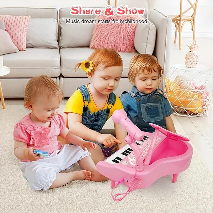 Love&Mini Pink Piano Toys for 1+Years Old Girls First Birthday Gifts Toddler Piano Music Toy Instruments with 24 Keys and Microphone