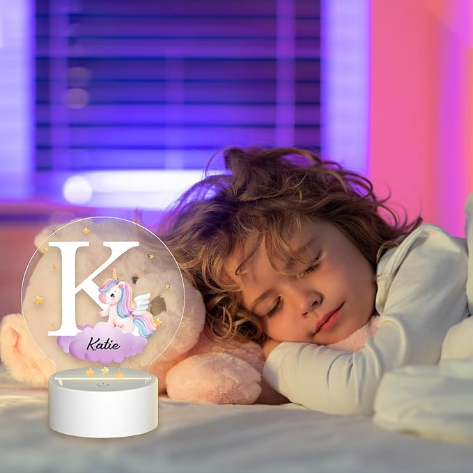 Personalized Cute Forest Animal Night Light for Kids,Custom Name Touch Control Nursery Lamp,3 Color Changing Acrylic Glow Light for Baby Boys,Girls,Toddler Bedroom Decor