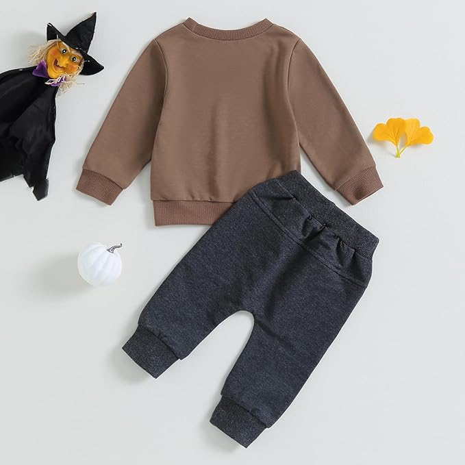 0-4T Toddler Boy Girl Halloween Outfit Fall Clothes Ghost Long Sleeve Sweatshirt Top Pants Baby Halloween Clothes