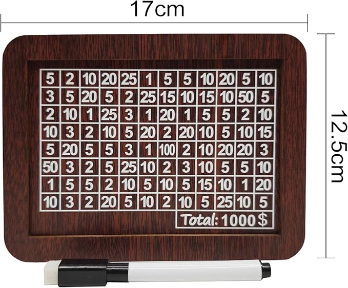 10000 Savings Challenge Box, Money Saving Box with Money Target and Numbers, Cash Vault Wooden Savings Box, Wooden Money Box, Coin Counter Piggy Bank for Adults, Wooden Coin Bank for Kids 1,000