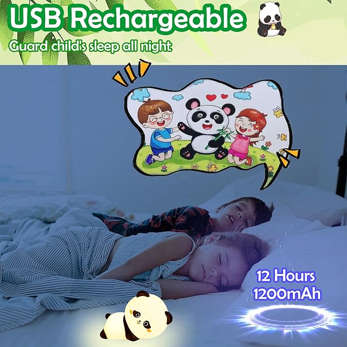 Cute Night Light Panda Night Light for Kids,16 Colors Dimmable Baby Night Lights for Nursery, Silicone Rechargeable Nightlight for Kids Room,Gifts Stuff for Boys Girls Baby,Toddler Decor