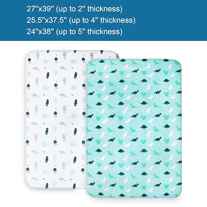 Pack and Play Sheets Fitted, Mini Crib Sheets 2 Pack, Playard Sheets Compatible with Graco Pack n Play, Ultra Soft Breathable Material, Dinosaurs