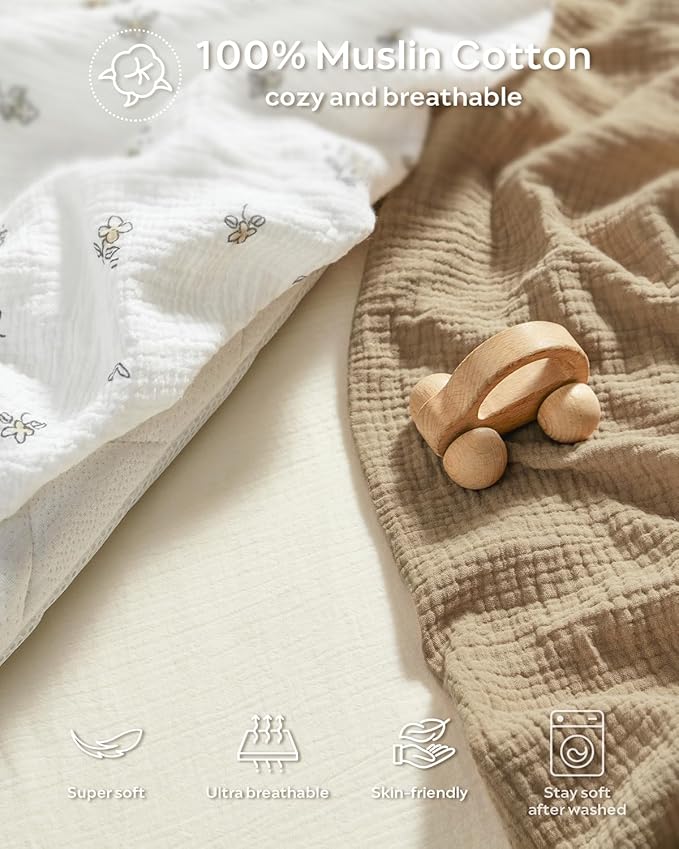 JELLYMONI 2-Pack Muslin Bassinet Sheets for Girls Boys, 100% Cotton Bassinet Mattress Sheets Soft Breathable Universal Fit for Baby Bassinets, Moses Basket, Hourglass Oval and Rectangle Mattress