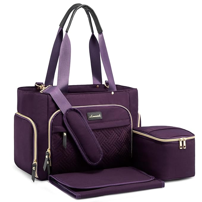 LOVEVOOK Breast Pump Bag, Diaper Bag Tote 3Pcs Set, Work Bag for Breastfeeding Mom with 15" Laptop Pocket, Cooler Bag & Changing Pad Fit Most Breast Pumps Like Spectra S1/S2, Medela, Rainyb, Elvie