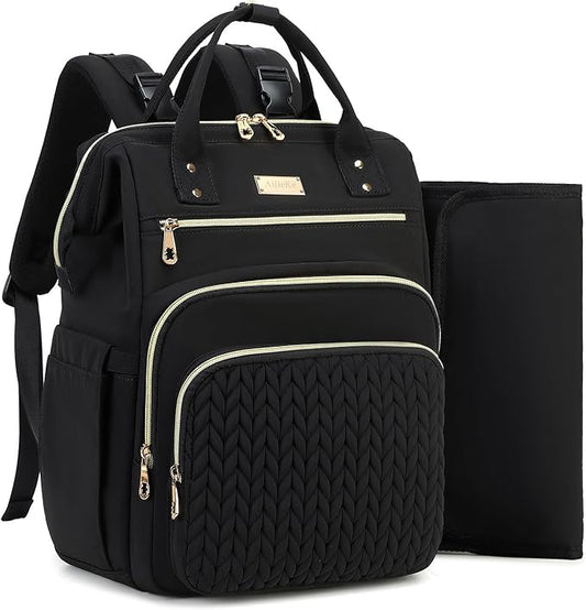AIJIEKE Diaper Bag, Large Wide-Open Baby Diaper Backpack, Multi-functional Baby Travel Tote Bag, Diaper Bag with Changing Pad, Diaper Bags for Mom & Maternity (Black)