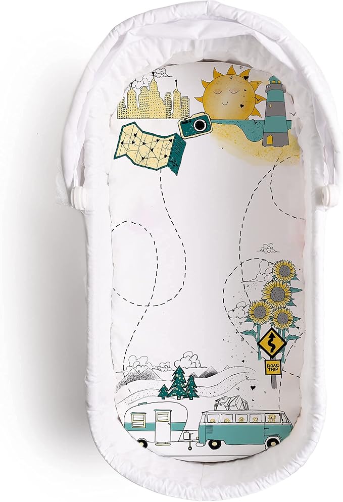 JumpOff Jo - Hypoallergenic Fitted Bassinet Sheet for Baby Boys & Girls - Rectangular, Hourglass & Oval Crib Compatible, Soft, Breathable, Machine Washable - Travel Road Trip