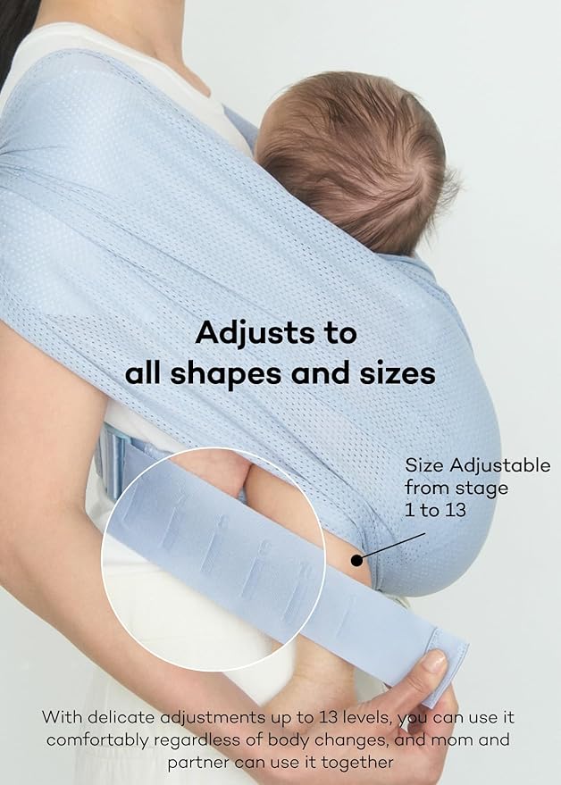 Konny Baby Carrier Flex AirMesh with Head Support- Adjustable, Easy to Wear Baby Wrap Sling, Perfect for Newborn Babies Essentials up to 44 lbs (XS-XL) - Cream