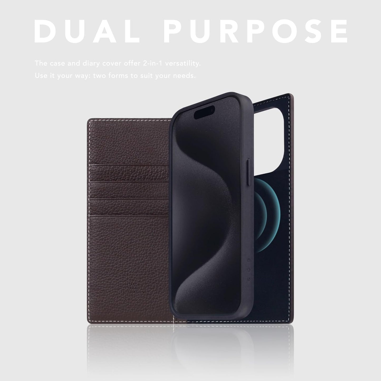 D8 Full Grain Leather Wallet Case for iPhone 15 Pro - [2-in-1] Handcrafted Detachable Diary Style with Magnetic MagSafe Back Cover, Gift Box Included (Brown Cream)