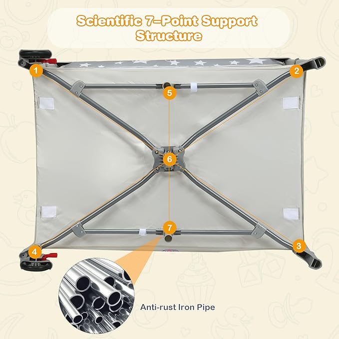 HONEY JOY Pack and Play with Bassinet, 5-in-1 Baby Bedside Sleeper w/Diaper Changing Table & Storage Bag, Toy Arch & Music Box, Detachable Side Rail, Portable Baby Play Yard w/Carry Bag(Beige)