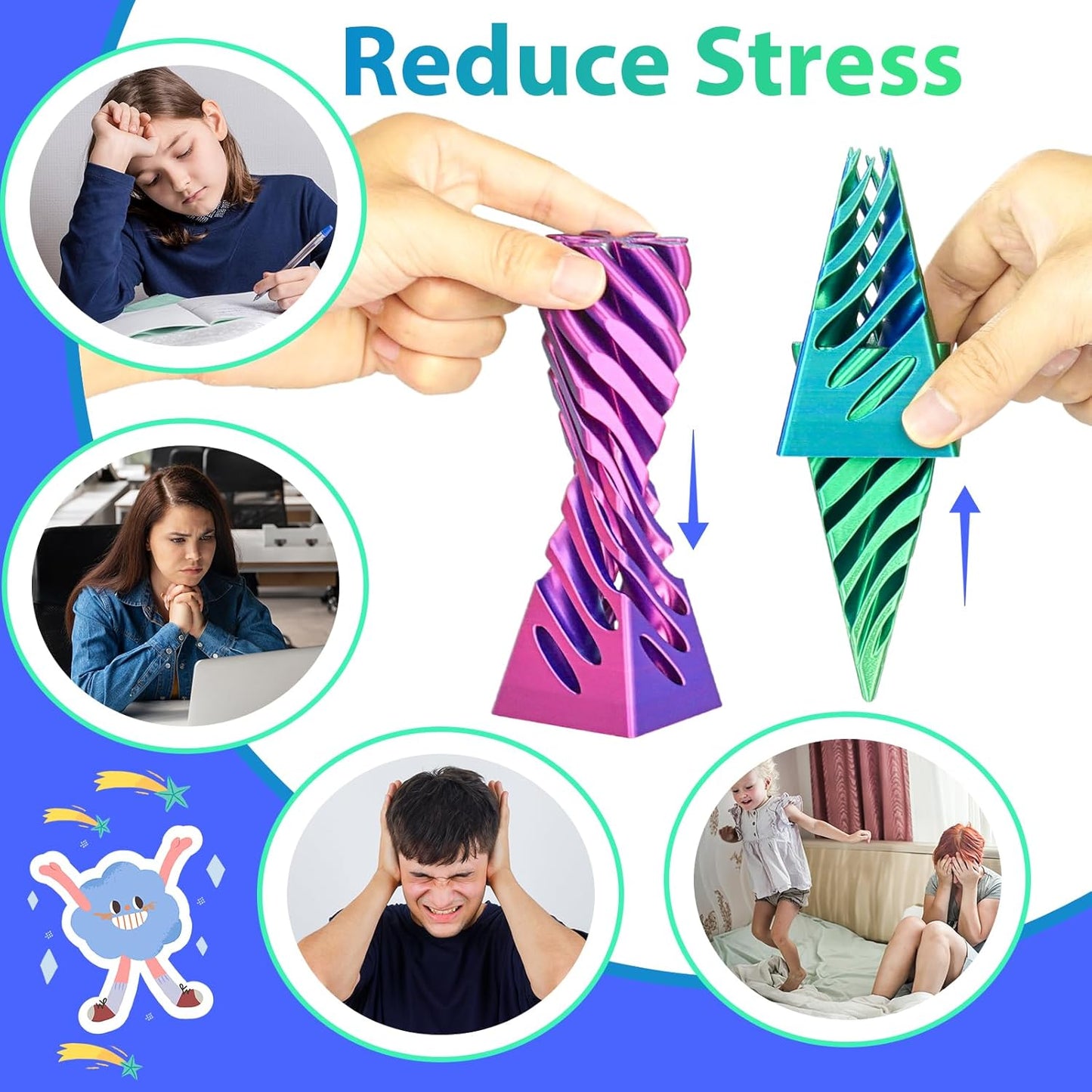 2 Packs Impossible Pyramid Passthrough Sculpture 3D Printed Spiral Cone Fidget Toy for Adults Kids, Infinity Spiral Tree, Christmas, Halloween, Thanksgiving, and White Elephant Gifts (Purple+Green)