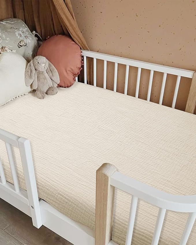 Crib Sheets for Boys Girl, Fitted Baby Toddler Bed Sheets 28" x 52", Neutral Muslin Cotton Crib Mattress Bedding Soft and Breathable Comfort (Cream)