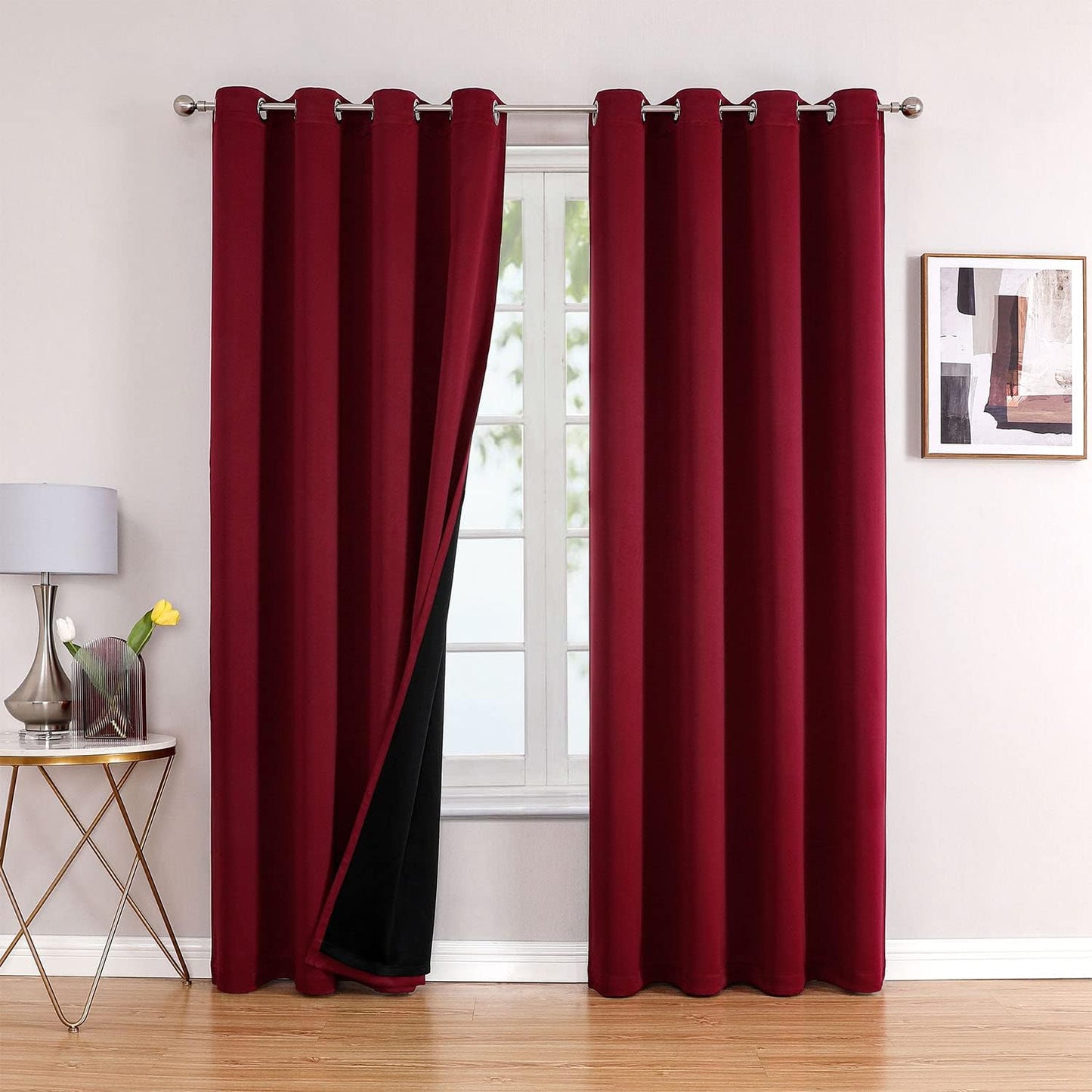 ChrisDowa 100% Blackout Curtains 102 inch Long for Bedroom with Black Liner, 2 Thick Layers Total Blackout Thermal Insulated Grommet Window Curtains 2 Panels Set (Burgundy, 52 x 102 Inch)