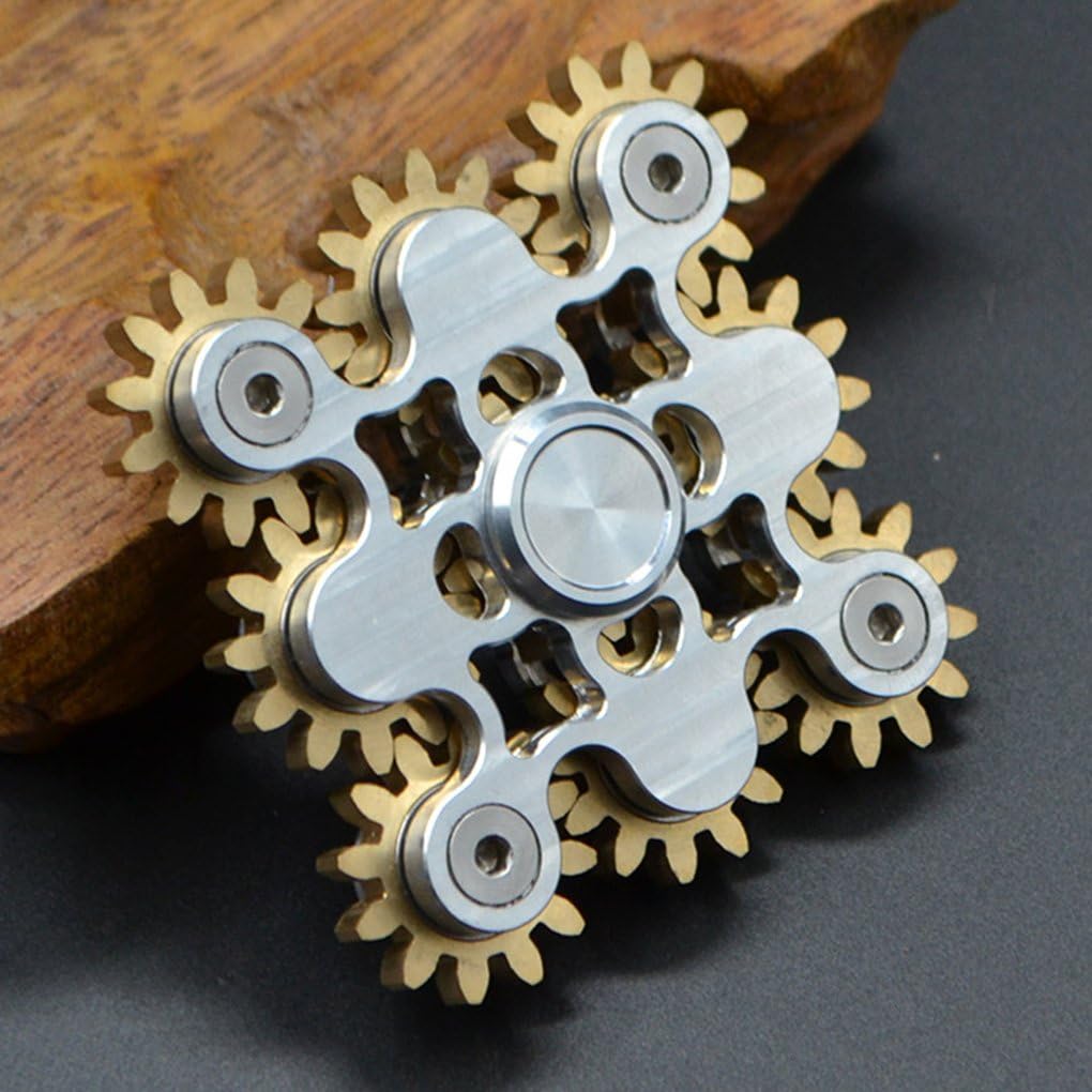 Pure Brass Fidget Spinner Gears Linkage Fidget Gyro Toy Metal DIY Hand Spinner Spins Long Time EDC Focus Meditation Break Bad Habits ADHD with Multiple Premium Bearings (9 Gears White)