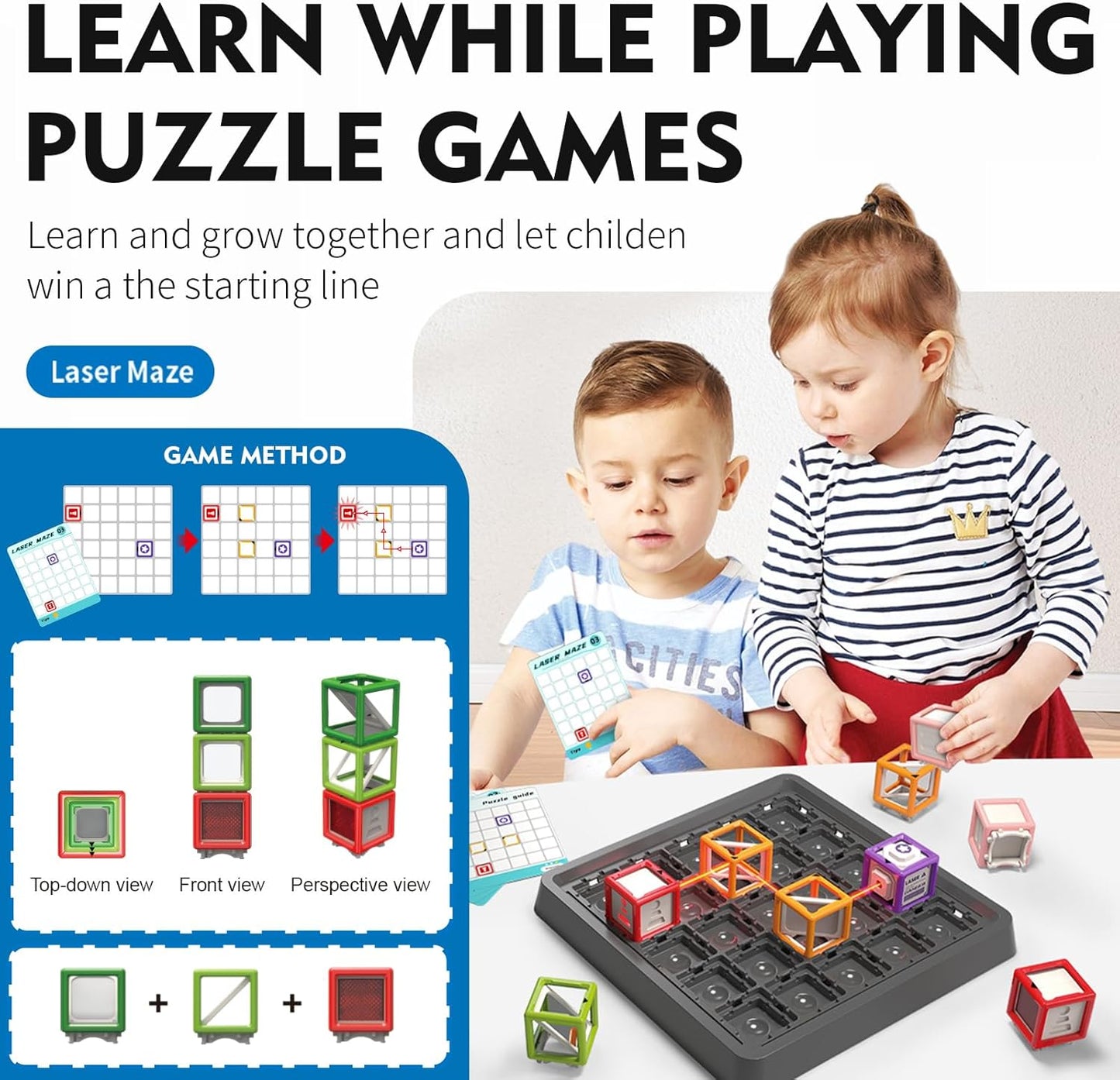 [2025 New] Reasoning Laser Maze, Ultimate STEM Toys for Boys Age 8-12, Logic Game with 60+ Challenges, Toy for 8 9 10 11 12 13 14 Year Old Kid & Adult Birthday Gift - 37 Pcs Cubes