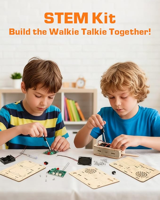 STEM Science Kits Toys DIY Walkie Talkie Kit for Kids Age 8-14, Science Project Electronics Kit Educational Building Toy Gifts for Boys Girls Kids Teen Ages 8-10 10-12
