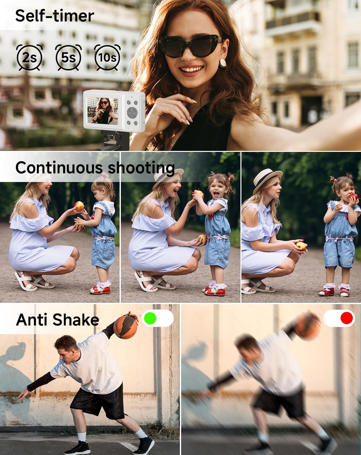 Digital Camera for Kids, FHD 1080P 44MP Point and Shoot Digital Camera with Face Detect, Smile Capture, 18X Zoom, 20 Filters, Anti Shake, 32GB SD Card White Compact Vintage Camera for Kids Boys Girls