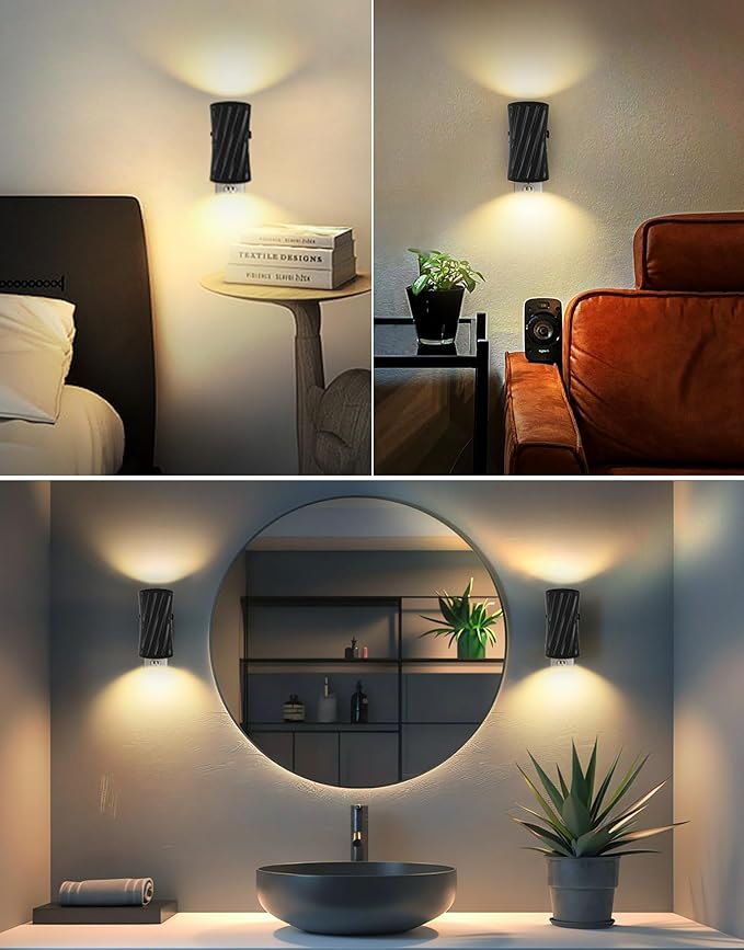 LED Plug in Night Light, Night Lights Plug into Wall with Light Sensor, 3000K/5000K Light Switch, 0-100LM Adjustable Brightness Wall Light, Dimmable Night Light for Hallway Bedroom Stairway, 2 Pack