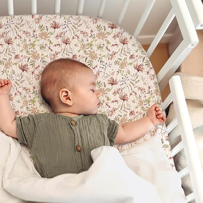 lulumoon Baby Bassinet Sheets Muslin: Cotton Bedside Bassinet Sheets Floral for Girls - Fitted for Bedside Sleeper Mattress