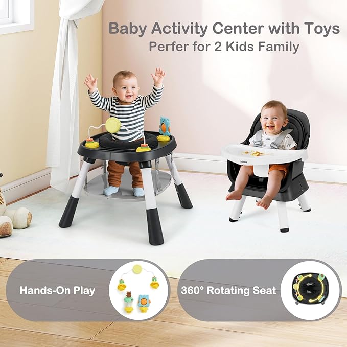 INFANS 9 in 1 High Chair, Convertible Baby Highchair for Babies and Toddlers, Table and Chair Set Building Block Infant Dining Booster Seat, Kids Stool with Activity Children Play Kitchen(Black)