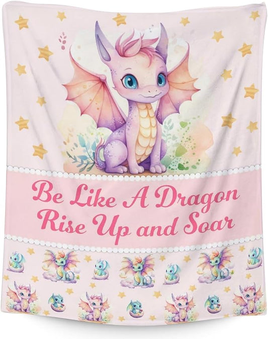 Dragon Blanket Gifts - 60x80 Inches Cute Throw Blanket for Babies, Kids, Boys & Girls - Pink Soft Fuzzy Blankets for Couch, Sofa & Bed