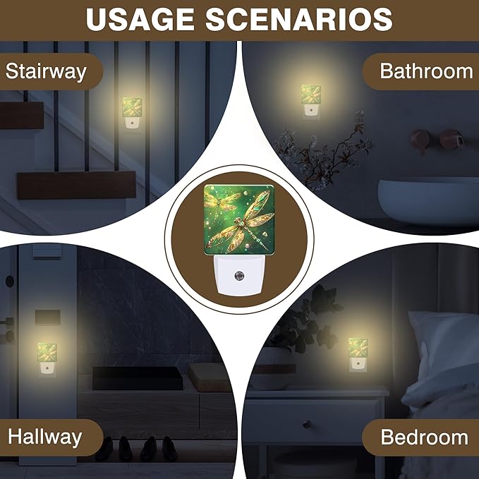 Night Light Fantasy Green Dragonfly Night Lights Plug into Wall Smart Dusk to Dawn Sensor 0.5W Energy Efficient Led Lamp for Men Women Bedroom Bathroom Hallway Stairway Decor