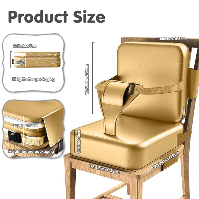 Toddler Booster Seat for Dining Table,Booster Seat for Kitchen Chair with Extended Straps,2PCS Portable with Safety Buckles,Suitable for Kids Aged 3-12 in Restaurants